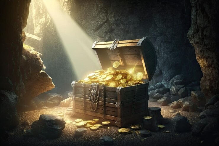 A treasure chest hidden in a cluttered vs. organized cave
